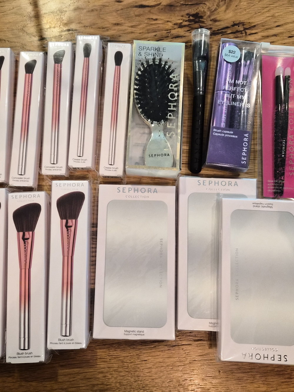Sephora Collection 18 Pc Magnetic Makeup Brush Set Hair Brush, Glitter, Compact